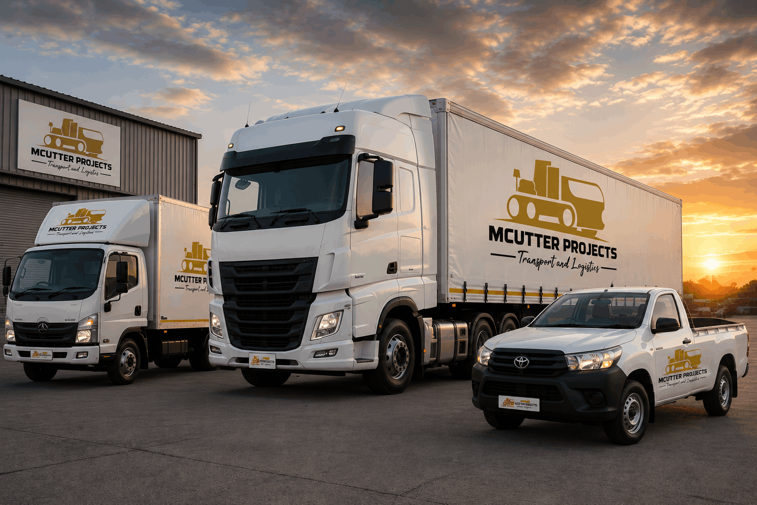 Mcutter branded logistics fleet at depot